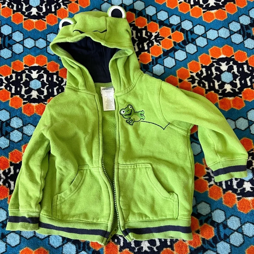 Gymboree Boys Cotton Green Frog Zip Up Sweatshirt